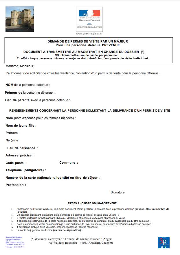 demander un permis de visite à la prison d'angers PDF