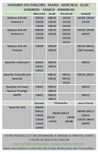 Horaires parloirs centre pénitentiaire Toulouse Seysses