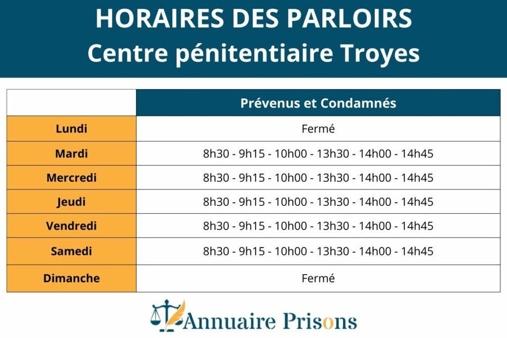 horaires parloirs prison Troyes