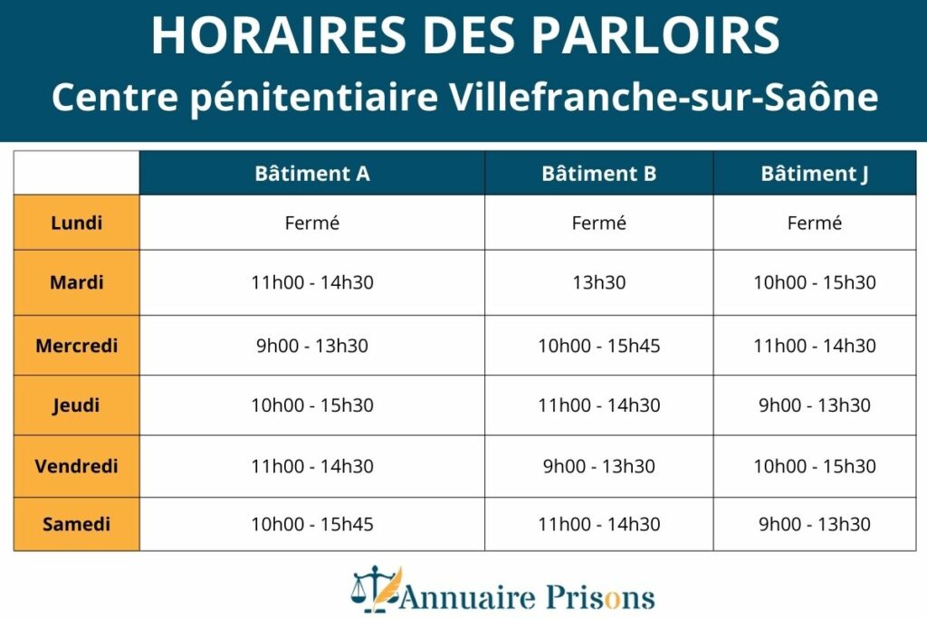 Horaires des parloirs prison Villefranche-sur-Saône