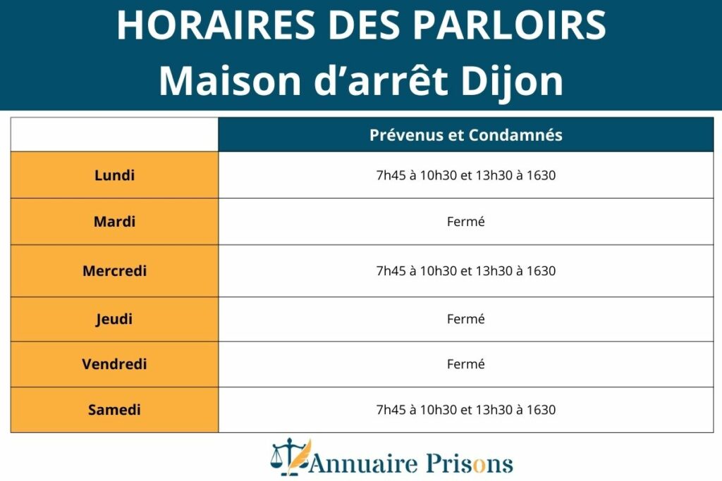 Horaires parloirs prison Dijon