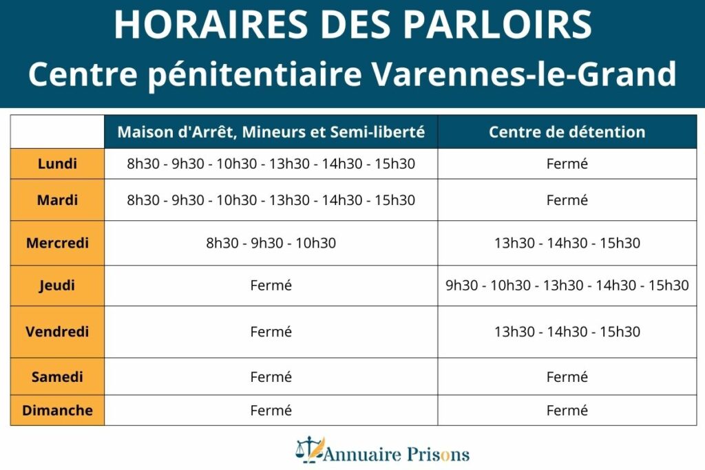 Horaires parloirs prison Varennes-le-Grand