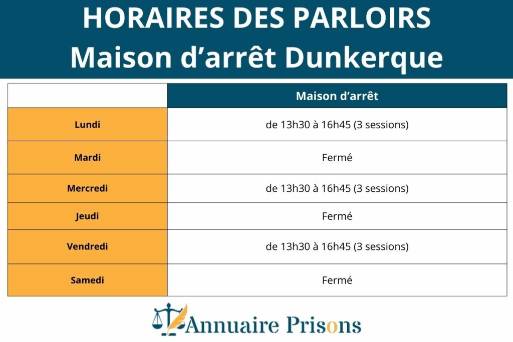 Horaires parloirs prison Dunkerque