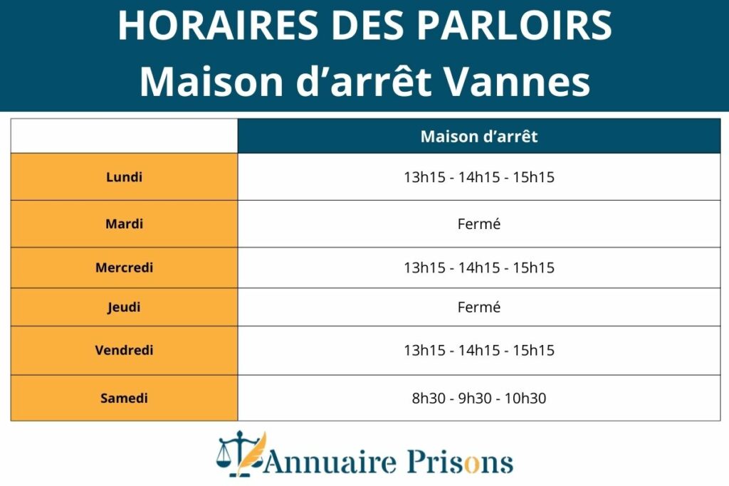 Horaires parloirs prison Vannes