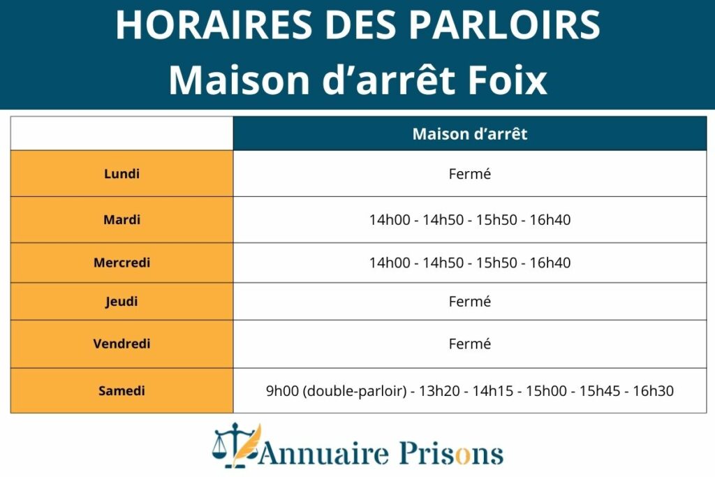Horaires parloirs prison Foix
