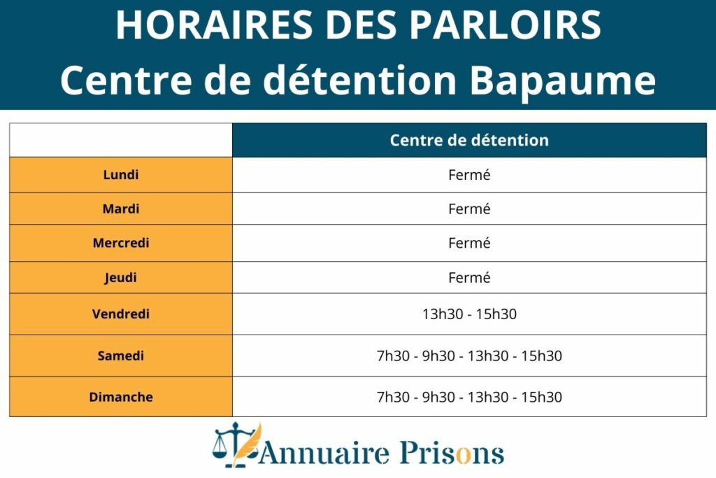 horaires parloirs centre détention Bapaume