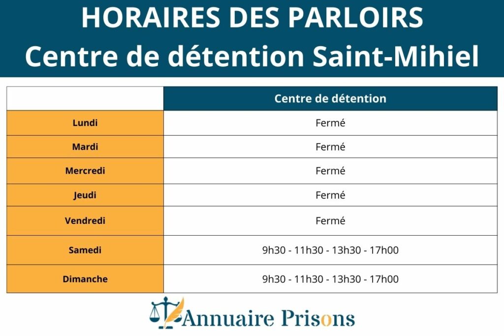 horaires parloirs prison Saint Mihiel centre détention