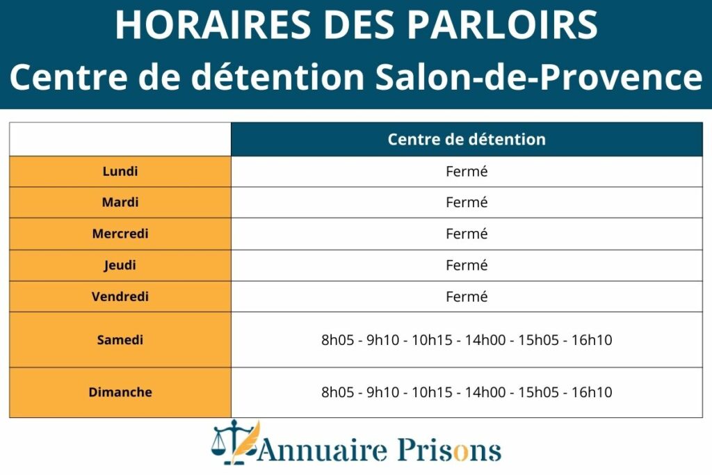 horaires des parloirs au centre de détention Salon-de-Provence