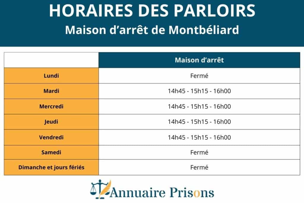 horaires des parloirs à la prison de Montbeliard